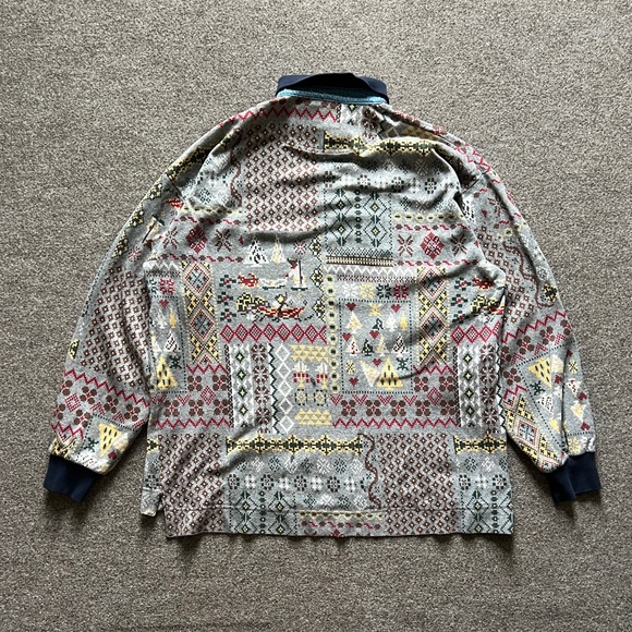 Vintage American Eagle Long Sleeve Polo Shirt Mens Large Holiday Christmas Theme - Picture 2 of 16